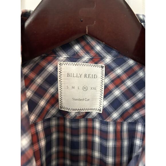 BILLY REID size XL Standard Cut Button up SHIRT Blue Red White PLAID Cotton C23 - Picture 2 of 4